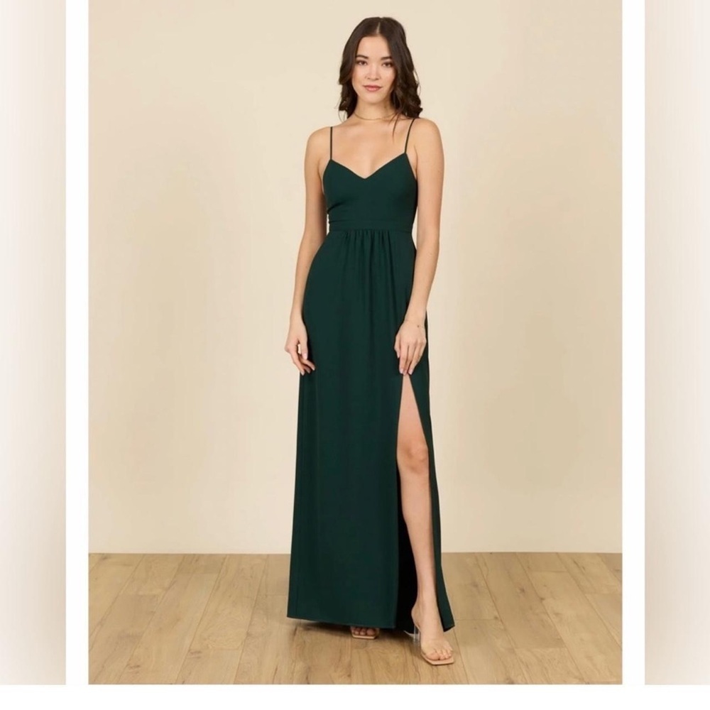 Park & Fifth Valdes Dress Elegant Bridesmaid Gown Leg Slit Hunter Green Size 4 - Picture 2 of 9